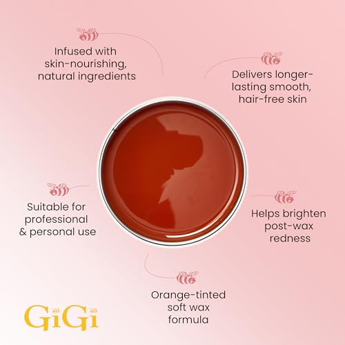 Gigi Neon Soft Wax, Papaya ? Hair Removal Wax for Sensitive Skin & Body, Salon & At-Home Waxing for Women, 14 Oz