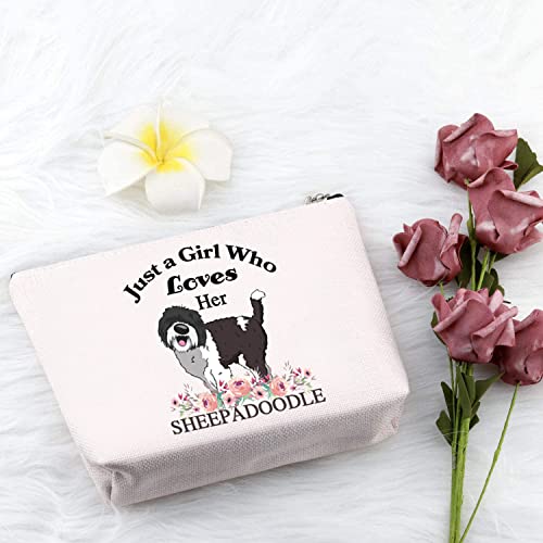 PXTIDY Sheepadoodle Dog Lover Gift Just a Who Loves Her Sheepadoodle Dog Mom Makeup Pouch Doodle Owner Zipper Cosmetic Bag (beige)