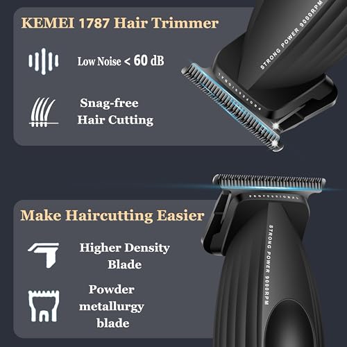 KEMEI 1787 Beard Trimmer for Men, Cordless Hair Trimmer with LED Display, 9000 RPM Hair Clippers for Barber with 2000 mAh Battery, DLC Coated T-Blade