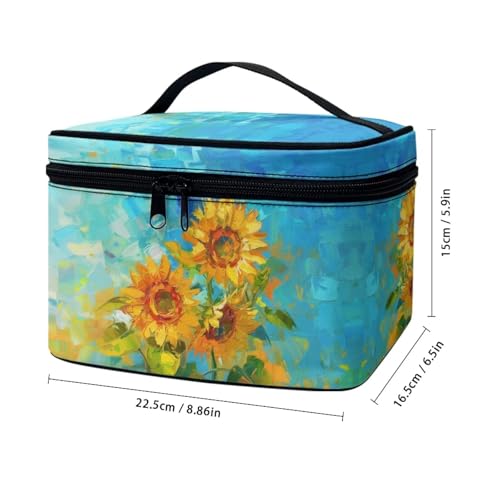 Flashideas Sunflower Leopard Large Capacity Travel Toiletry Bag Multifunctional Zipper Makeup Organizer Makeup Bag for Purse Toiletry Bag for Skincare Makeup Organizer Bag