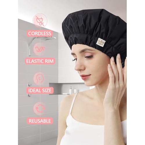 Years calm Heat Cap For Deep Conditioning Shower Cap£¬Reusable Three-Layer Structure Waterproof Hair Cap ? Applicable Tofor Bathing, Hair Care, And Other Uses (Black, One Size)