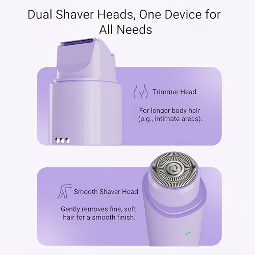 Bikini Trimmer for Women Electric Razors for Women Electric Shaver Female 2-in-1 Bikini Razor for Pubic Hair, Private Area, Legs, Face, Body Hair, Waterproof, Dual Head, Rechargeable (Purple)