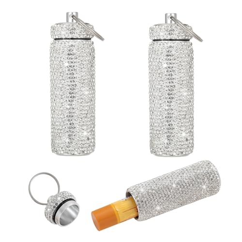Chapstick Holder Key Chain 2Pcs Lip Balm Gloss Holder Keychain Bling Lipstick Case for Purse Portable Metal Chap Stick Organizer Cute Key Chain Accessories for Women (Sliver)