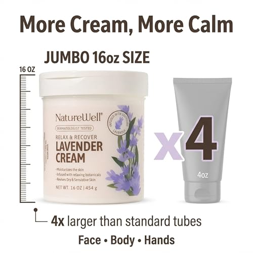 NATURE WELL Lavender Smooth & Soften Moisturizing Cream For Face, Body, & Hands, Calming & Soothing, Infused With Natural Oils & Extracts, Restores Skin Moisture Barrier, 16 Oz