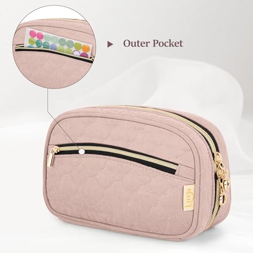 LUXJA Essential Oil Organizer -Holds 10 Bottles (5ml-15ml, Also Fits Roller Bottles), Travel Case for Essential Oils with Zipper Pockets (Bag Only),Pale Rose