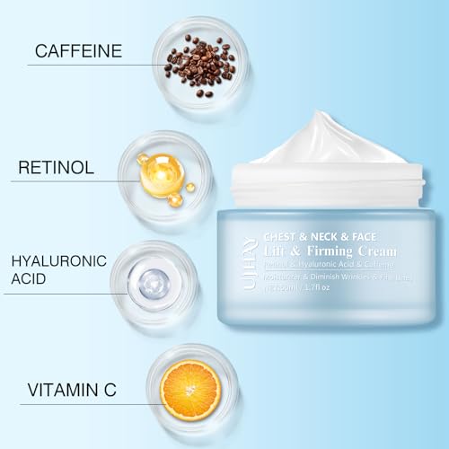 Retinol Neck Cream - Hyaluronic Acid & Caffeine Enriched Neck Firming Cream | Anti-Aging 3-in-1 Moisturizing Cream to Minimize Fine Lines, Dullness & Sagging Skin for Neck, Chest & Face (50ml/1.7oz)