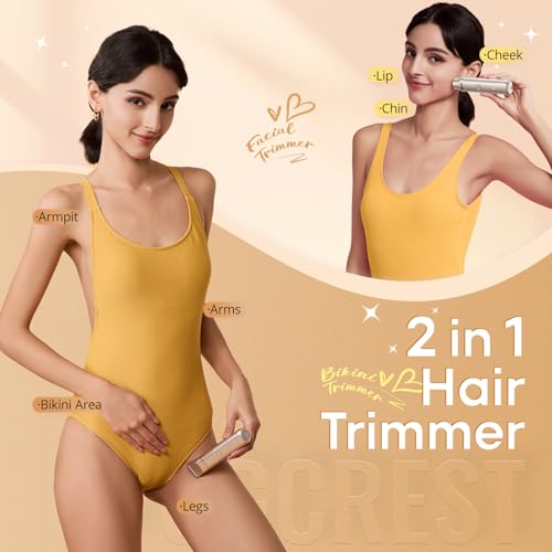 VG VOGCREST Bikini Trimmer for Women: 2-in-1 Rechargeable Painless Body Shaver - Portable Travel-Friendly Pubic Grooming Kit for Underarm Leg Arm