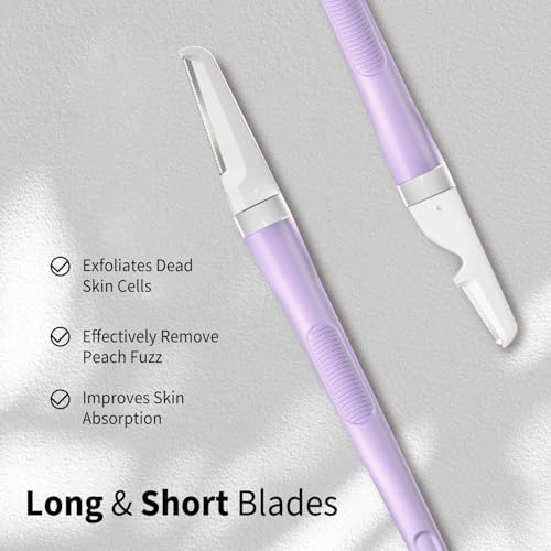 Dermaplane Razor for Women Face, Precision Face Razors for Women, Dermaplaning Tool, Gentle Exfoliation, Perfectly Shape Brows, Reusable Metal Handle with 8 Microblades, Purple