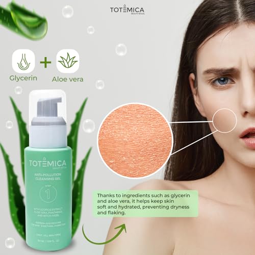 TOTEMICA Facial Cleanser, Gentle Face Cleanser for Sensitive Skin, Aloe Vera Face Wash with Witch Hazel & Panthenol, Cleansing Oil, Vegan Skin Care, Travel Size (1.69 Fl Oz)