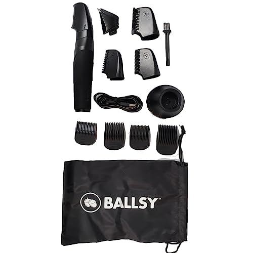 Ballsy B2 Groin & Body Trimmer for Men, Includes 2 Quick Change Heads, Waterproof, Cordless Charging Base for The Ultimate Close Shave