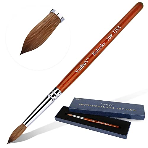 HOFASON 100% Pure Kolinsky Acrylic Nail Brush, Upscale Professional Kolinsky Sable Hair Acrylic Brush with Nature Red Wood Handle (Size 10)