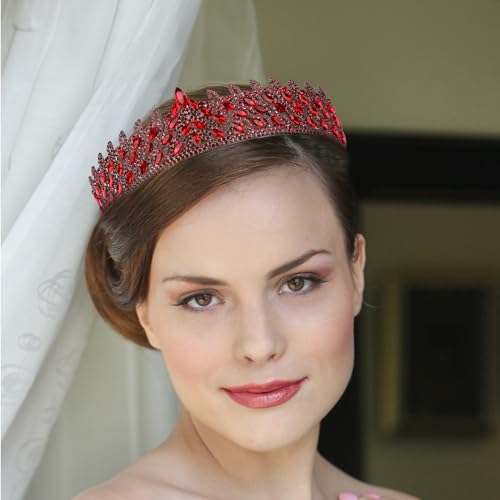 LIMELIA Women's Tiara, Crown for Henna Wedding Party | Glitter Hair Accessories for Bridal Birthday Pageant Prom Halloween Costume Christmas Party, Princess Crowns | Leaf Pattern - Burgundy