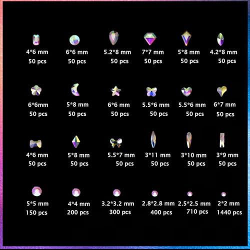 Nail Rhinestones Kit, 18 Types of 900 Special-Shaped Nail AB Diamonds & 3200 Flat-Bottomed Nail Rhinestones, 3D Nail Crystal DIY Gemstones for Nail Art Design