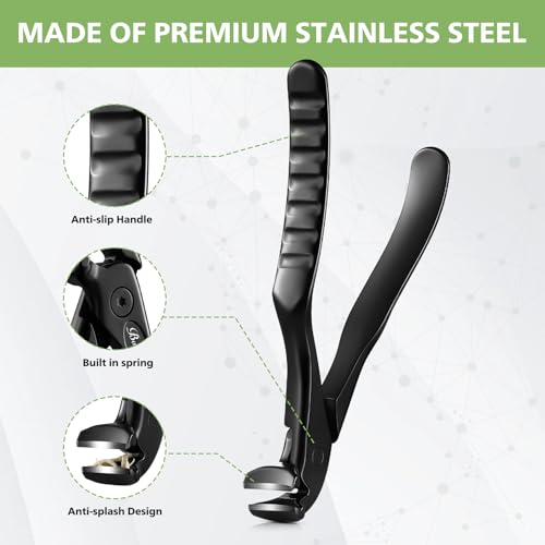 BALUCA Curved Nail Clipper for Seniors - Toenail Clipper with Toenail File for Thick Toenails and Fingernails, Long Handle Nail Clippers with File, Precision Nail Trimmer for Men and Women - Black