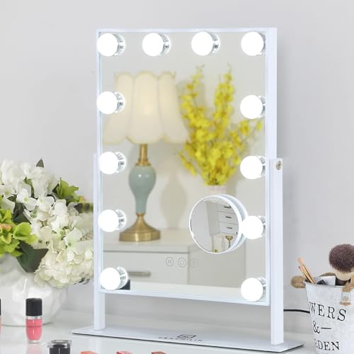 FENCHILIN Lighted Makeup Mirror Hollywood Mirror Vanity Makeup Mirror with Light Smart Touch Control 3Colors Dimmable Light Detachable 10X Magnification 360¡ÆRotation