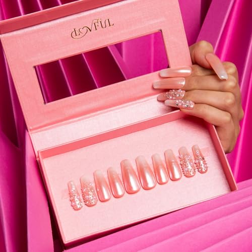 LOVFUL Press on Nails Dream Wedding | Handmade with Full Covered Crystals | Reusable Full Cover Nails | Coffin Classic Regular 1.3 in | H76-S