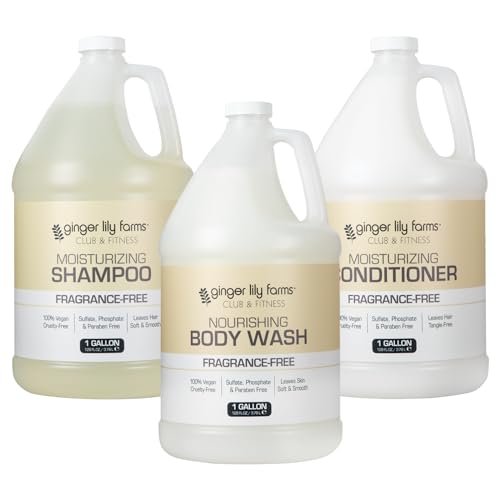 Ginger Lily Farms Club & Fitness Body Wash + Shampoo + Conditioner Bundle, Fragrance Free