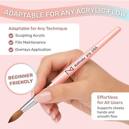 M ? Majesti Pink 100% Kolinsky Acrylic Nail Brush | Professional Acrylic Sculpting & Application Brush | Handcrafted Premium Nail Art Tool for Nail Technicians (#12)
