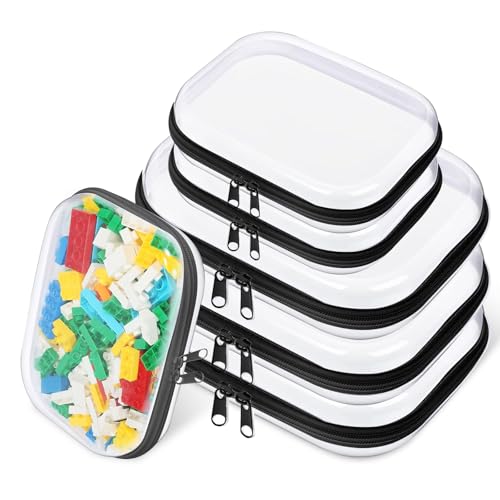 6 Pcs Clear Hard Zipper Case Hard-Sided Premium Storage Case Plastic Clear Hard Shell Zipper Pouch Portable Travel Organizer Box for Travel Building Blocks Puzzles Cosmetics Makeup Supplies (Black)
