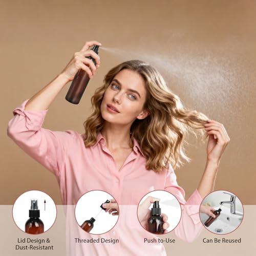 48 Pcs 8 oz Spray Bottles with Cap Amber Empty Plastic Travel Sprayer Refillable Fine Mist Cleaning Bottles for Oils Perfumes