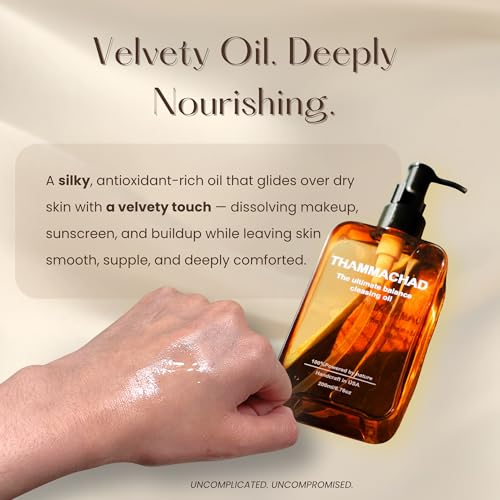 Thammachad Oil Cleanser Makeup Remover for Sensitive Skin Nourishing Cleansing Oil with Moringa & Camellia ? 100% Natural First-Step Face Cleanser, 200ml Handcrafted in Small Batch in the USA