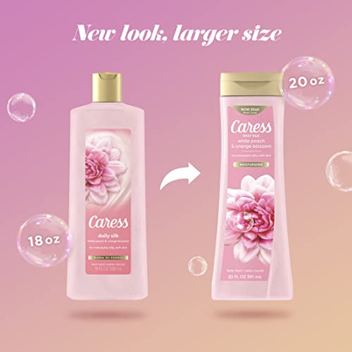 Caress Body Wash With Silk Extract For Noticeably Silky, Soft Skin Daily Silk Body Soap With White Peach & Orange Blossom 20 fl oz