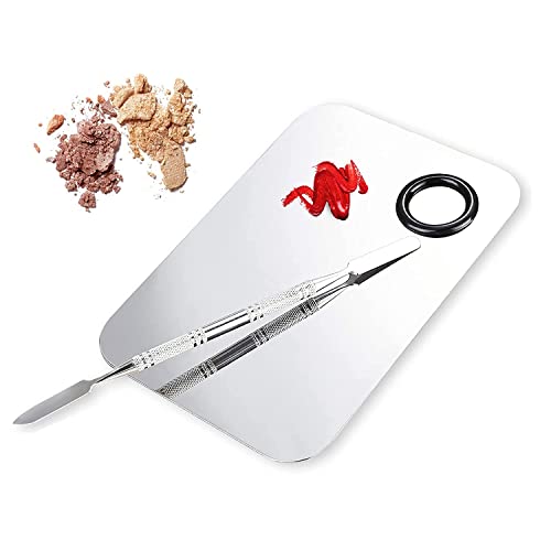 Makeup Mixing Palette, Upgrad Stainless Steel Metal Foundation Palette with Spatula Artist Tool for Mixing Foundation Nail-Art, Size 4.5x2.9 in£¨2 Pcs£©
