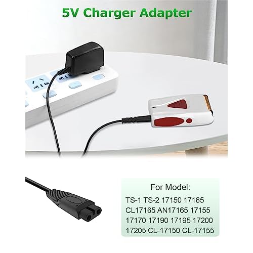 5V 1A Charger for Andis Shavers TS-1 TS-2 17150 17165, 5V 1A Adapter for Andis Foil Shaver Power Cord Compatible for Electric Shaver 5FT/1.5M Black