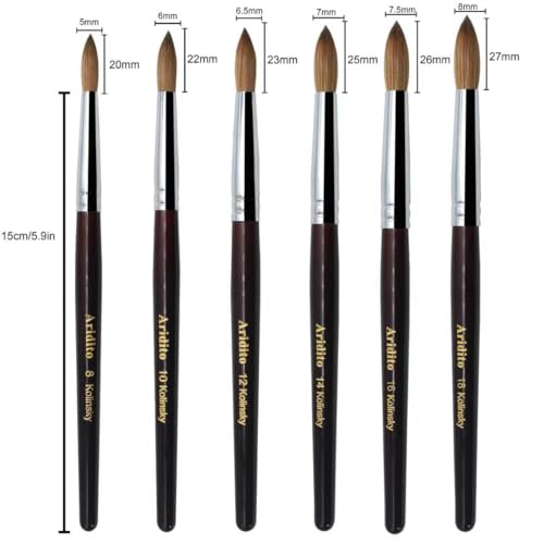 Round Head Kolinsky Acrylic Nail Brush Red Wine Color Wooden Handle For Professional Manicure DIY Home Salon £¨Size 8/10/12/14/16/18£© (16# Kolinsky)