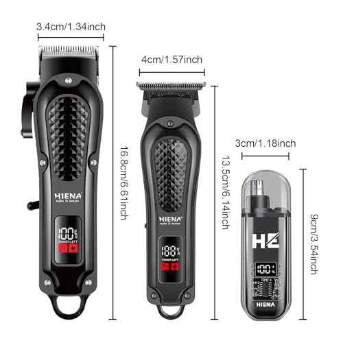 HIENA PRO Professional Cordless Hair Clippers for Men, Beard Trimmer & Nose Hair Trimmer Set, Rechargeable Electric Barber Hair Cutting Grooming Kit
