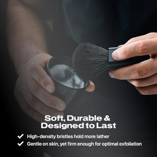 HYPE Vegan Shave Brush ? Premium Synthetic Fibers, CNC Machined Aluminum Handle ? Whips Up Luxurious Lather for a Smooth, Precise Shave - Black
