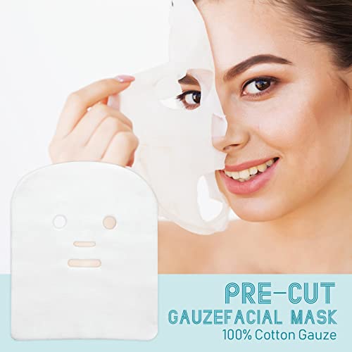 Maitys 150 Pieces Pre-cut Gauze Facial Cotton Beauty Face Pads Gauze Skin Care High Frequency for Facial Spa(10 x 12 Inch,Rectangle Face Style)