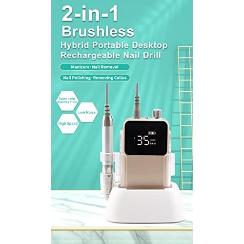 Nail Drill Machine - Finger and Toe Nail Care - Manicure and Pedicure Set -GLHDDL Portable Professional Nail Drill - with Drill Kit - for Nail Salon Home (Coreless Motors, White)