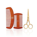 Red by Kiss RED Premium Beard Grooming Kit, 2 Premium Wood Combs & Professional Shear Set for Men, Complete Facial Hair Styling, Maintenance Kit with Ergonomic Design, Easy to Carry
