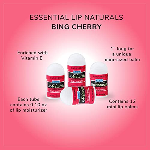 Lip Naturals¢ç | Mini Bing Cherry Lip Balm with Sunscreen (SPF-15) | Made in USA with Beeswax & Coconut Oil | 12-Count Mini Lip Balm Pack with Bing Cherry Flavor (0.10oz/3g Each)