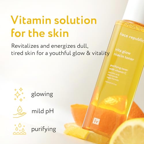 Face Republic Vita Glow Niacin Toner 160ml 5.41 fl oz | Vitamin Complex | Vitalizing & Purifying | Radiant Glow for Dull Skin | 7 Hyaluronic Acids, Vitamin C, Niacinamide | Vegan Korean Skincare