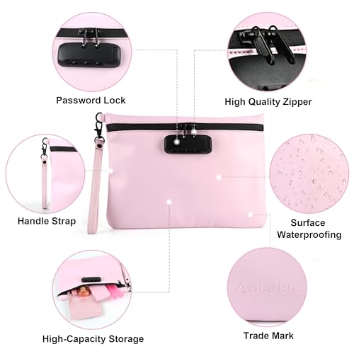 PU Travel Smell Proof Pouch - Waterproof with Combination Lock, 8 Accessories and Gift Box£¬Pink