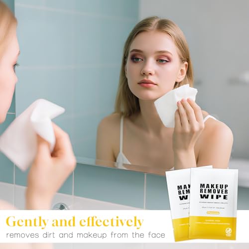 Pack of 50 Makeup Remover Wipes Individually Wrapped,Chamomile Scent,Face Cleansing Wipes Bulk, Travel Towelette Makeup Remover Cloth for Face Cleansing Skin Care Remove Makeup