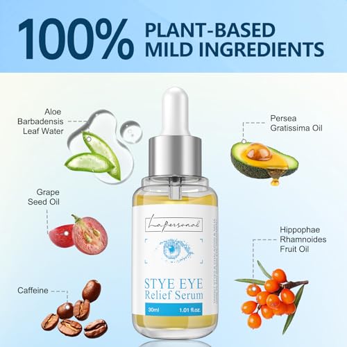LA. PERSONAL Stye Eye Relief Serum for Eyelid Bumps, with Avocado Oil, Sea Buckthorn Oil & Caffeine, Gentle Formula 1.01 Fl Oz / 30 Ml