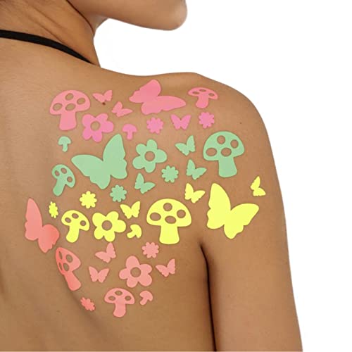 Sasswear Blacklight Body Stickers - Neon Fashion Accessories for Raves, Festivals and Glow Parties, 40/pk (Mushroom)