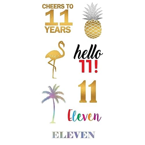 11th Birthday Temporary Tattoos (4 Pages) - 11th Birthday Party Supplies, Ideas, Gifts and Decorations