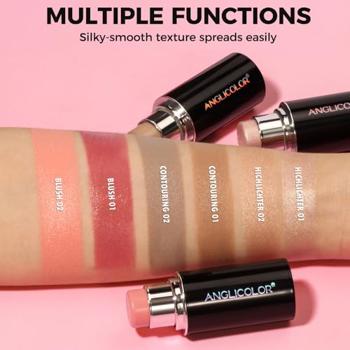 3 Pack Contour Stick Set, Face Shaping & Contouring Stick with Highlighter Blush Bronzer for Sculpt the Cheeks Nose Jawline, Blendable Long Lasting Makeup Stick Trio for Older Women (#2 NEUTRAL)
