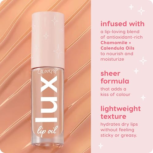 ColourPop Lux Lip Oil - Hydrating, Sheer Tinted Lip Oil Formulated with Antioxidant-Rich Chamomile Extract & Calendula Oil - Non-Greasy, Nourishing Soft-Warm Nude Lip - Skinny Dip (0.16 oz)