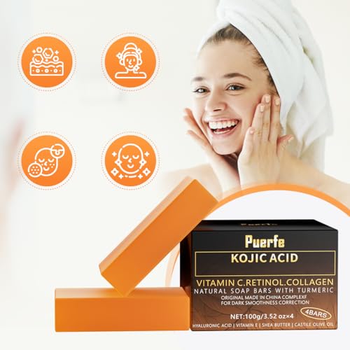 Premium Turmeric Kojic Acid Soap Bar ? Hydrating & Nourishing Serum for Face & Body ? Exfoliating Cleansing Bar with Vitamin C, Retinol & Collagen ? Kojic Acid & Turmeric Cleansing Pads Alternative