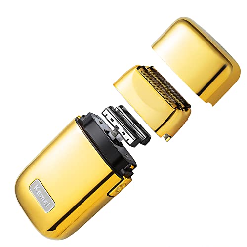 KEMEI Electric Razors for Men, Professional Cordless All Metal Electric Razor, Lithium Titanium Razors, USB Rechargeable Facial Beard Trimmer,Golden (TX1 Gold)