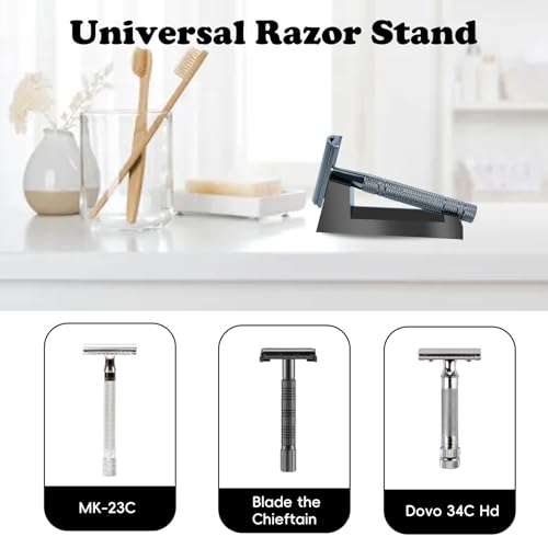 Aluminum Alloy Razor Stand, Safety Aluminum Men's Shaving Stand Black for Bathroom Countertops, Compatible with Henson AL13, AL13-M and Ti22, Anti-Rust and Durable