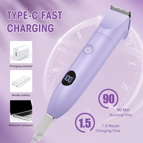 Lanumi 3 in 1 Bikini Trimmer for Women Rechargeable Electric Razors Wet/Dry Pubic Body Hair Trimmer Facial Hair Remover IPX6 Waterproof LCD Display