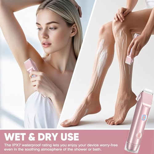 2 in 1 Women's Electric Shaver & Body Hair Trimmer - Waterproof Bikini/Intimate Shaver for Face, Armpits, Arms, Nose - Cordless Wet/Dry Use