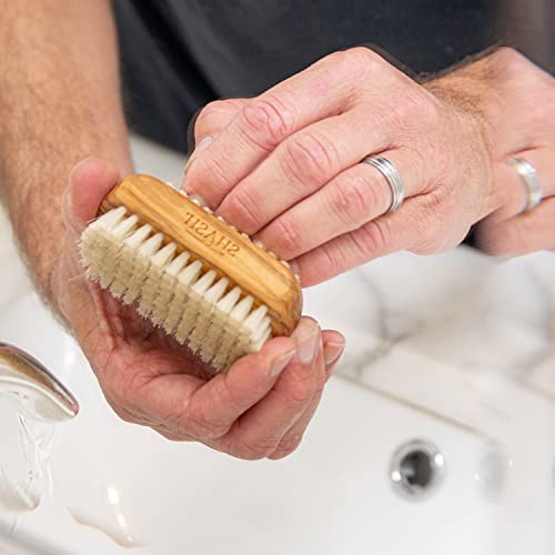 SHASH Made in Germany - 100% First Cut Boar Bristle Nail Brush - Gently Removes Dirt, Grime for Clean Hands - Exfoliates Skin for Soft, Smooth Texture, Wood (Olive)