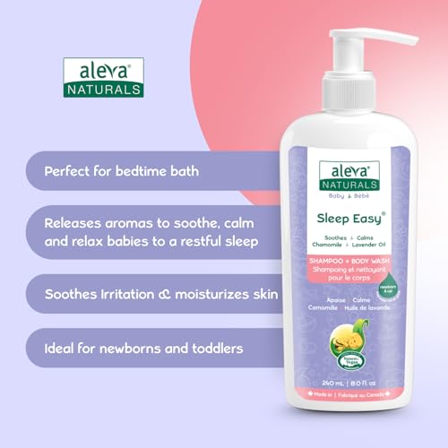 Aleva Naturals Hypoallergenic Sleep Easy Baby Hair and Body Wash for Kids and Toddlers, Plant-Based Organic Aloe Vera Formula with Lavender Scent, Gentle on Eyes and Sensitive Skin - 8 Fl Oz
